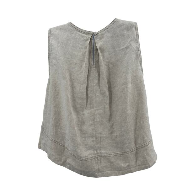 Madewell Linen Pleated Shell Top Sz XS Oat Wide Swing Hem Keyhole Back High Neck - Picture 8 of 12